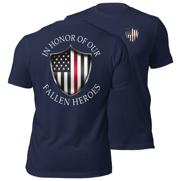 Fireman Red Line T-Shirt In Honor Of Our Fallen Heroes in navy